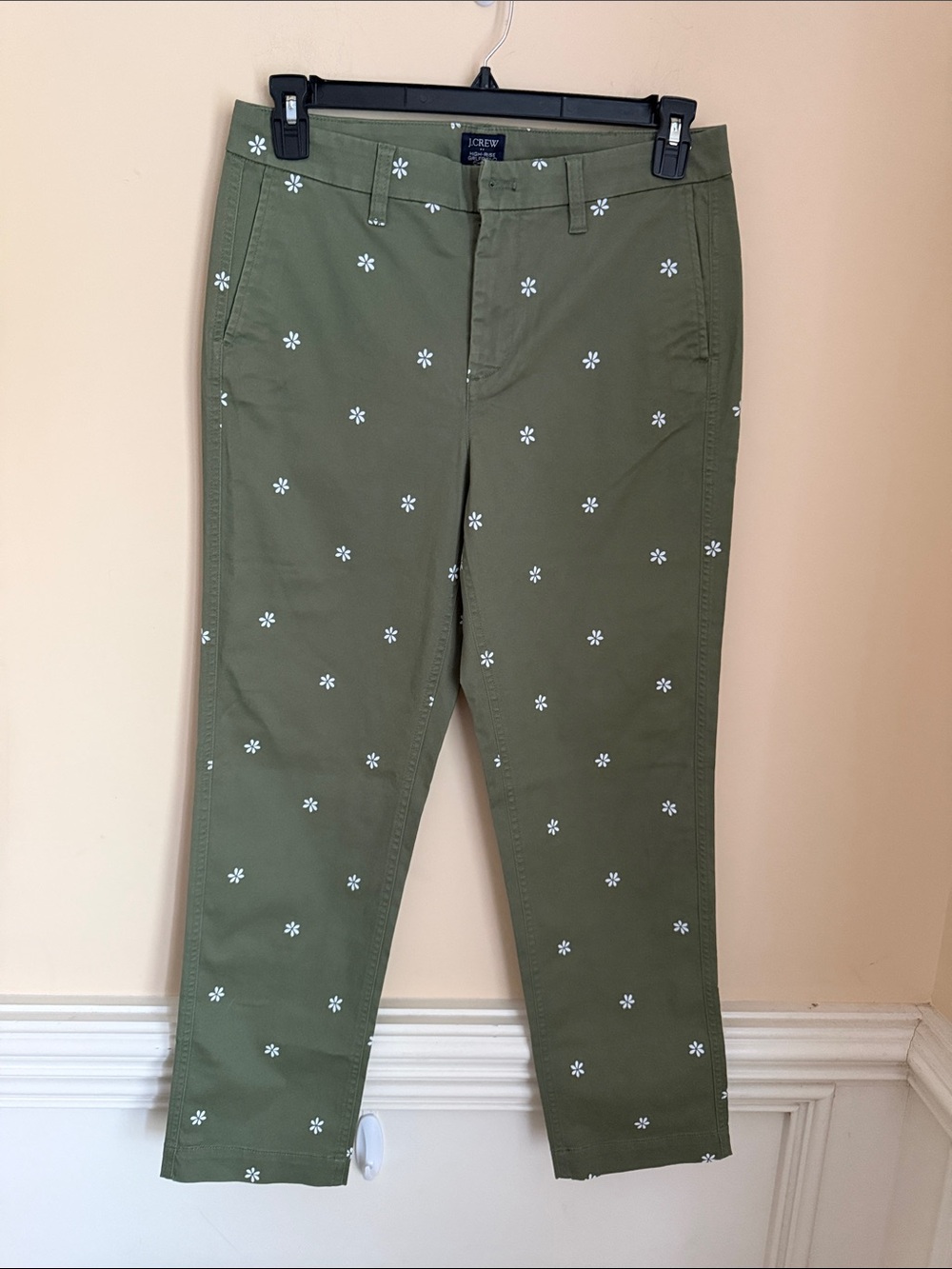 NWT J. Crew High Rise Girlfriend Olive Green Floral-Print Chinos Size 8